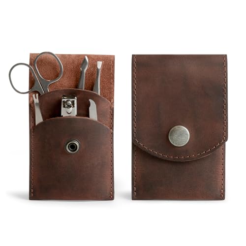 Leather Double Nail Clipper Case Travel Scissors Cover for Men  Women Grooming Kit Cases Personal Manicure Set Organizer Mens Care Clippers Fingernail Trimming Toenail Pedicure Nails Cutting